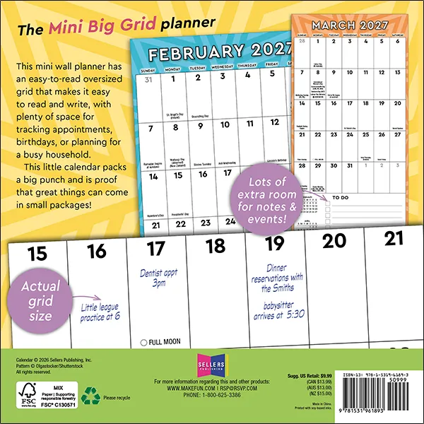 Sellers Publishing Mini Big Grid 2027 planner minikalender