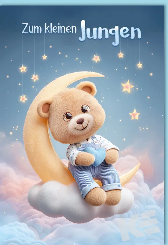 Kurt Eulzer 31-1159 babykaart jongen teddybeer maan 3D