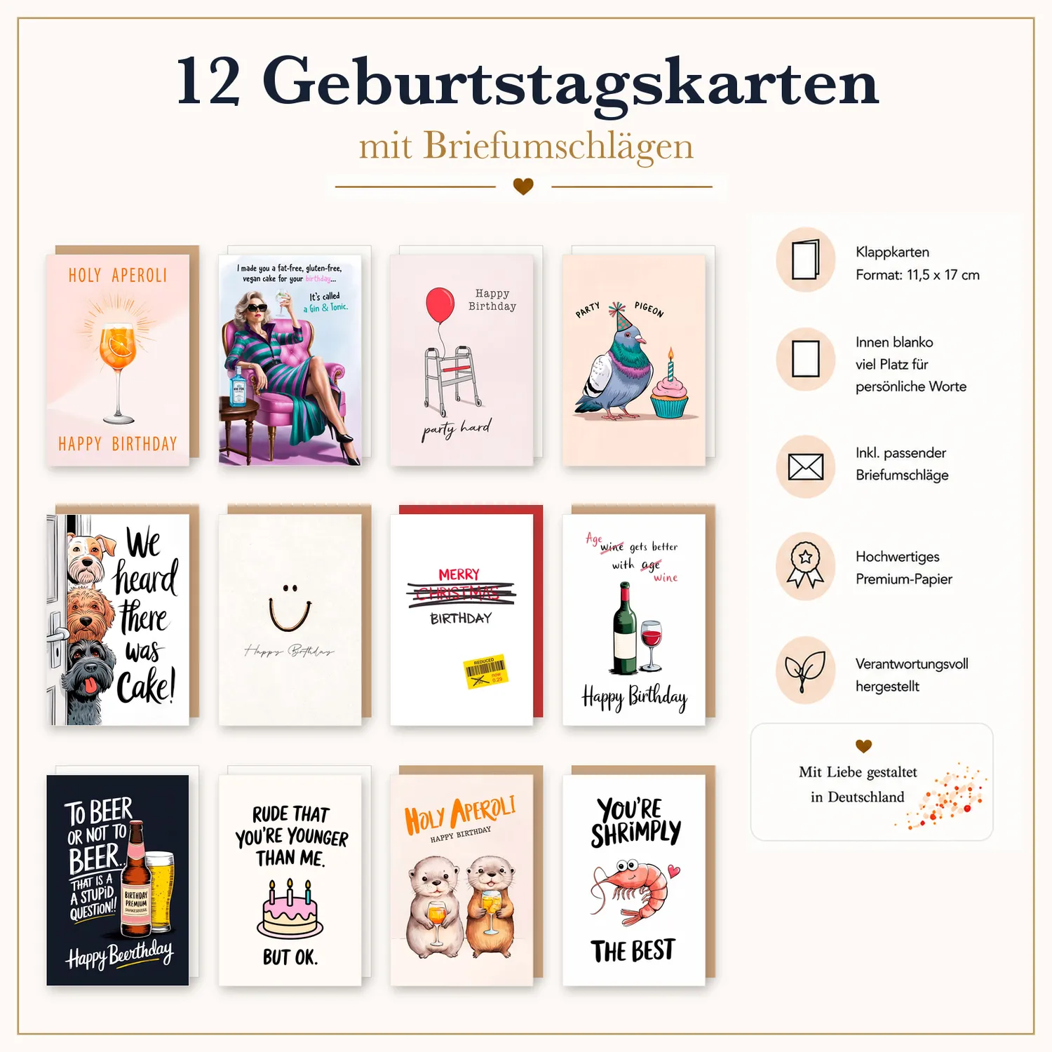 Edition Seidel verjaardagskaarten set 12 grappig met envelop