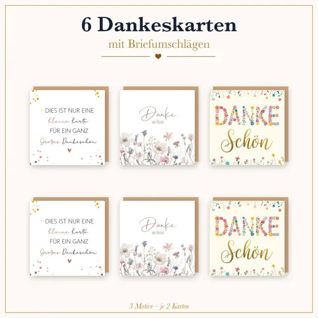 Edition Seidel 36697 bedankkaarten vierkant 6 stuks bloemen