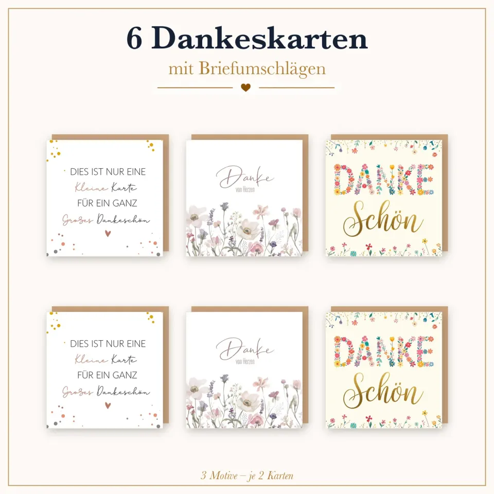 Edition Seidel 36697 bedankkaarten vierkant 6 stuks bloemen