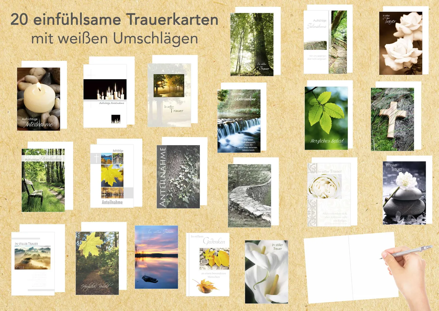 Edition Seidel condoleancekaarten 20072 set 20 met envelop met spreuk