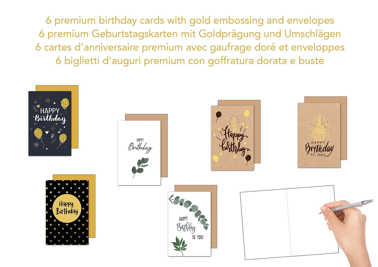 Edition Seidel 22358 verjaardagskaarten set van 6 goudopdruk