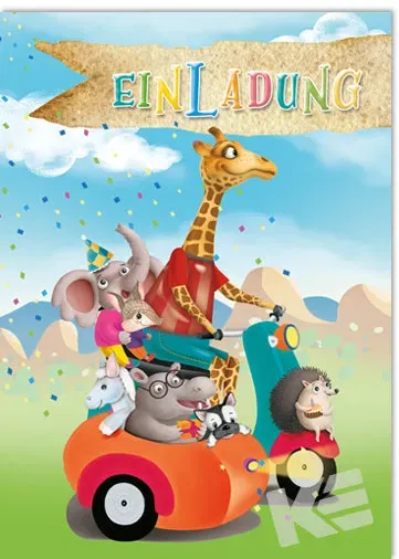 Kurt Eulzer 41-3786 kinderuitnodiging auto 5 stuks met envelop