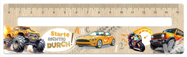 Kurt Eulzer 01-0392 houten liniaal 15 cm auto's