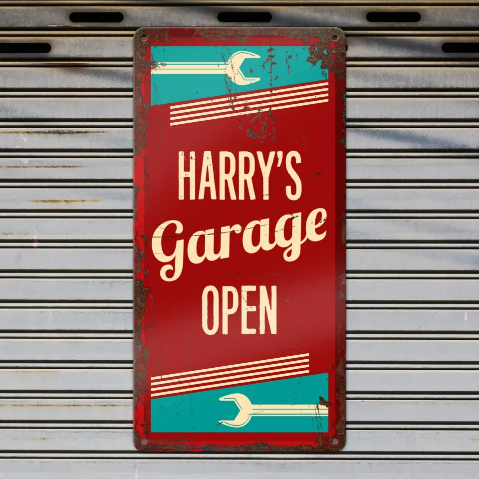 Gozi Garage metalen bord 20x40cm persoonlijk