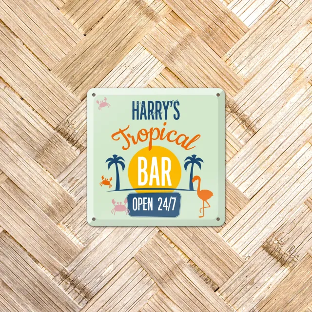 Gozi Tropical Bar metalen bord 20x20cm personaliseerbaar