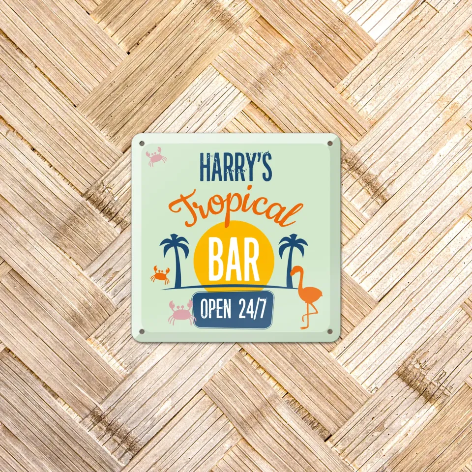 Gozi Tropical Bar metalen bord 20x20cm personaliseerbaar