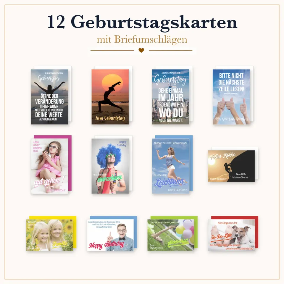 Edition Seidel 36700 verjaardagskaarten 12 stuks met envelop