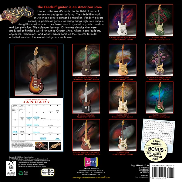 Fender Custom Shop Guitar 2027 wandkalender gitaren