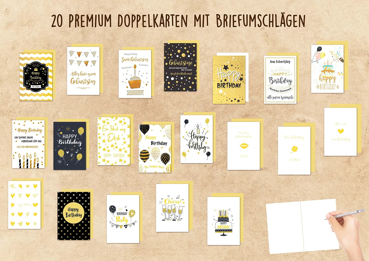 Edition Seidel verjaardagskaarten 20 stuks met envelop goud
