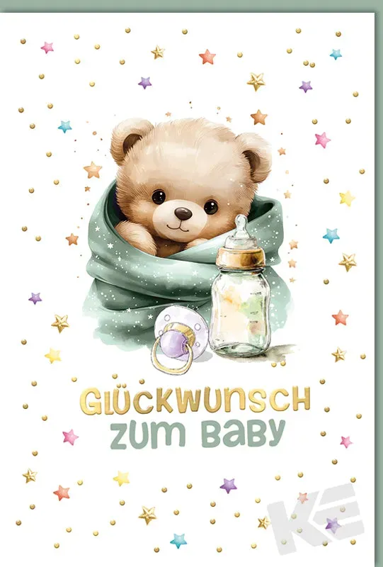 Kurt Eulzer 31-1113 wenskaart teddybeer sterren goudfolie