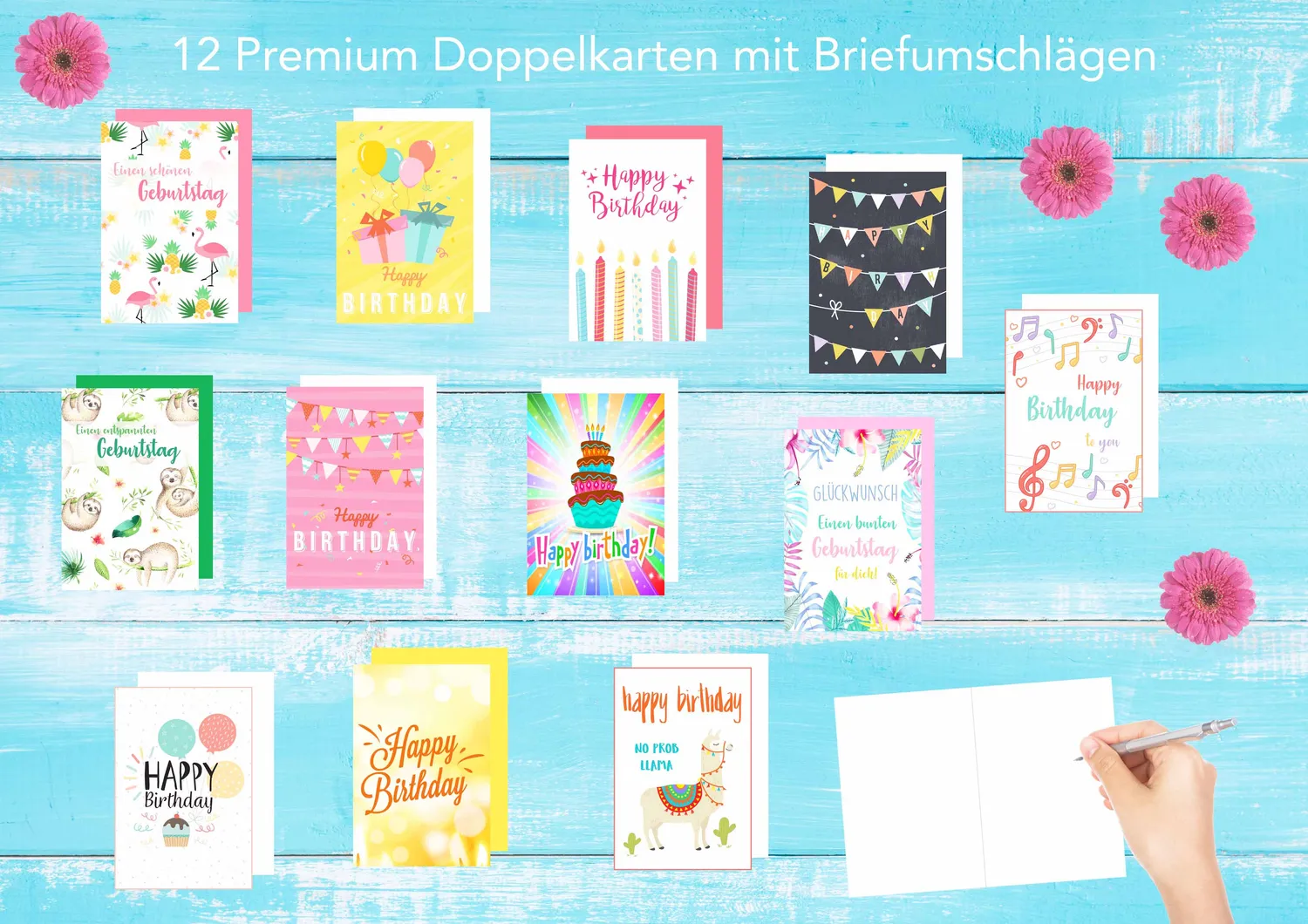 Edition Seidel Premium 20177 verjaardagskaarten set 12 stuks goud