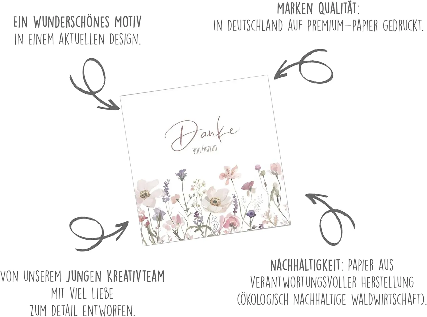 Edition Seidel DQ107 SW025 bedankkaart bloemen vierkant met envelop