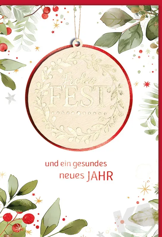 Kurt Eulzer 22-0019 kerstkaart kogel met hout