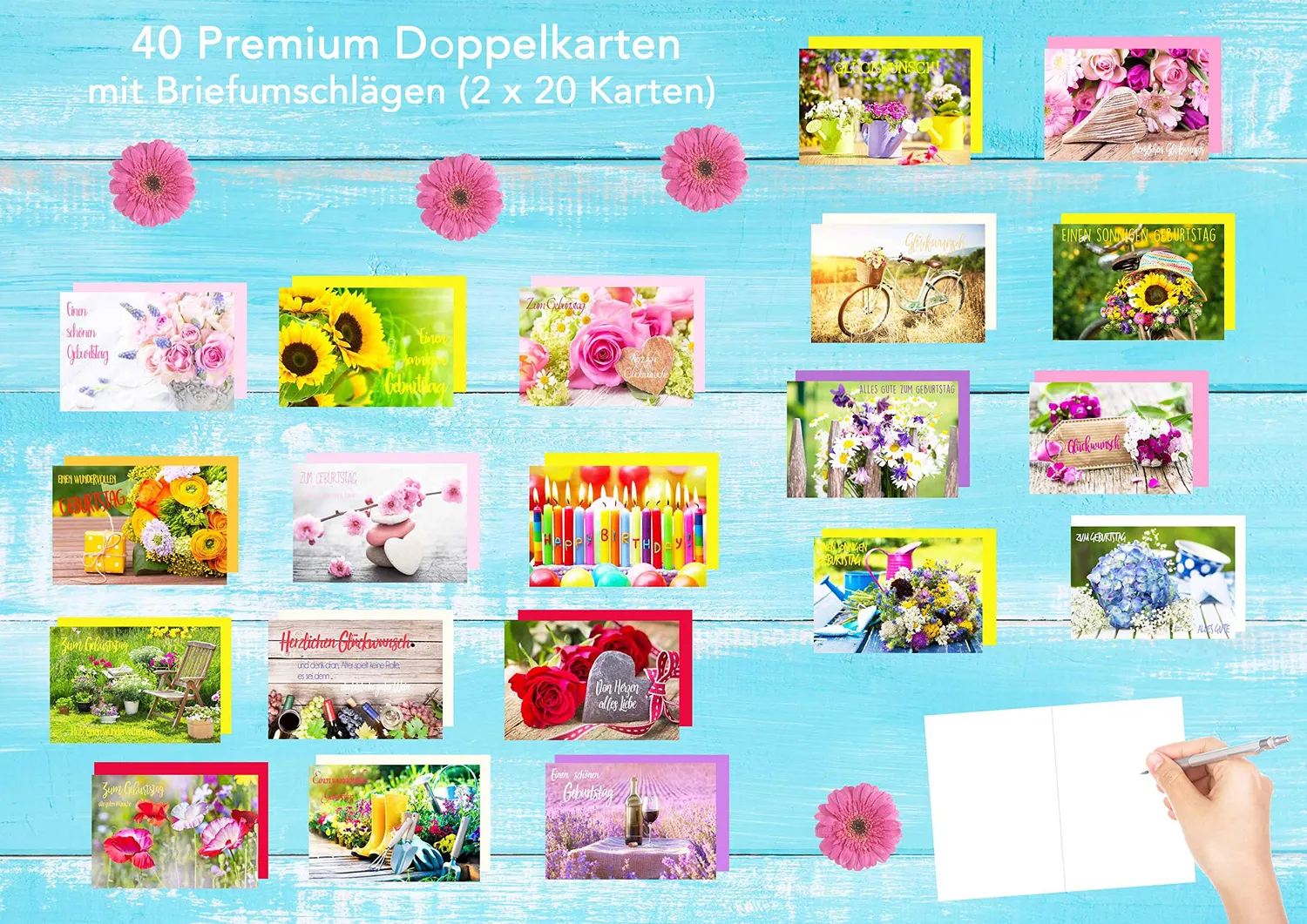 Edition Seidel 20215 verjaardagskaarten set 40 stuks envelop