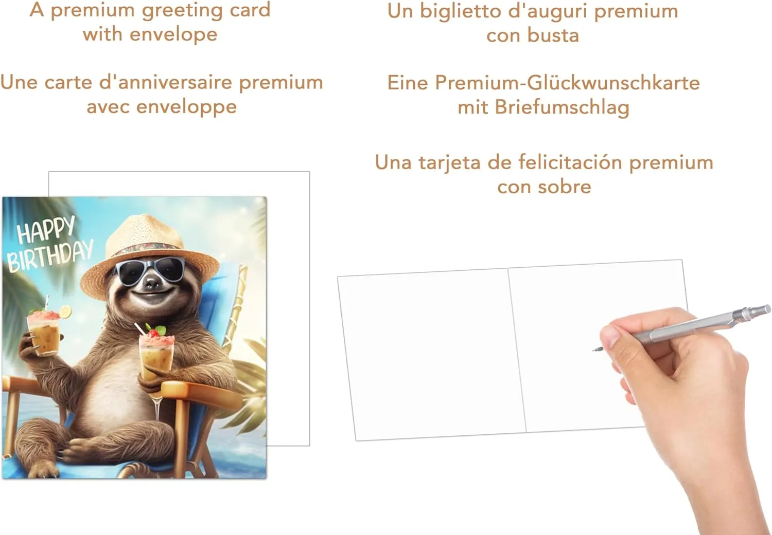 Edition Seidel GQ165 verjaardagskaart luiaard vierkant met envelop