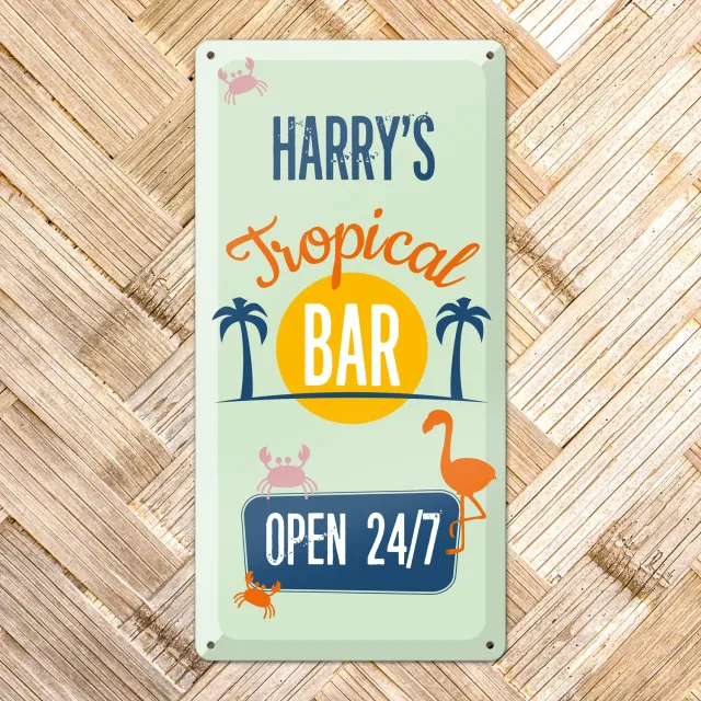 Gozi Tropical Bar metalen bord 20x40cm personaliseerbaar