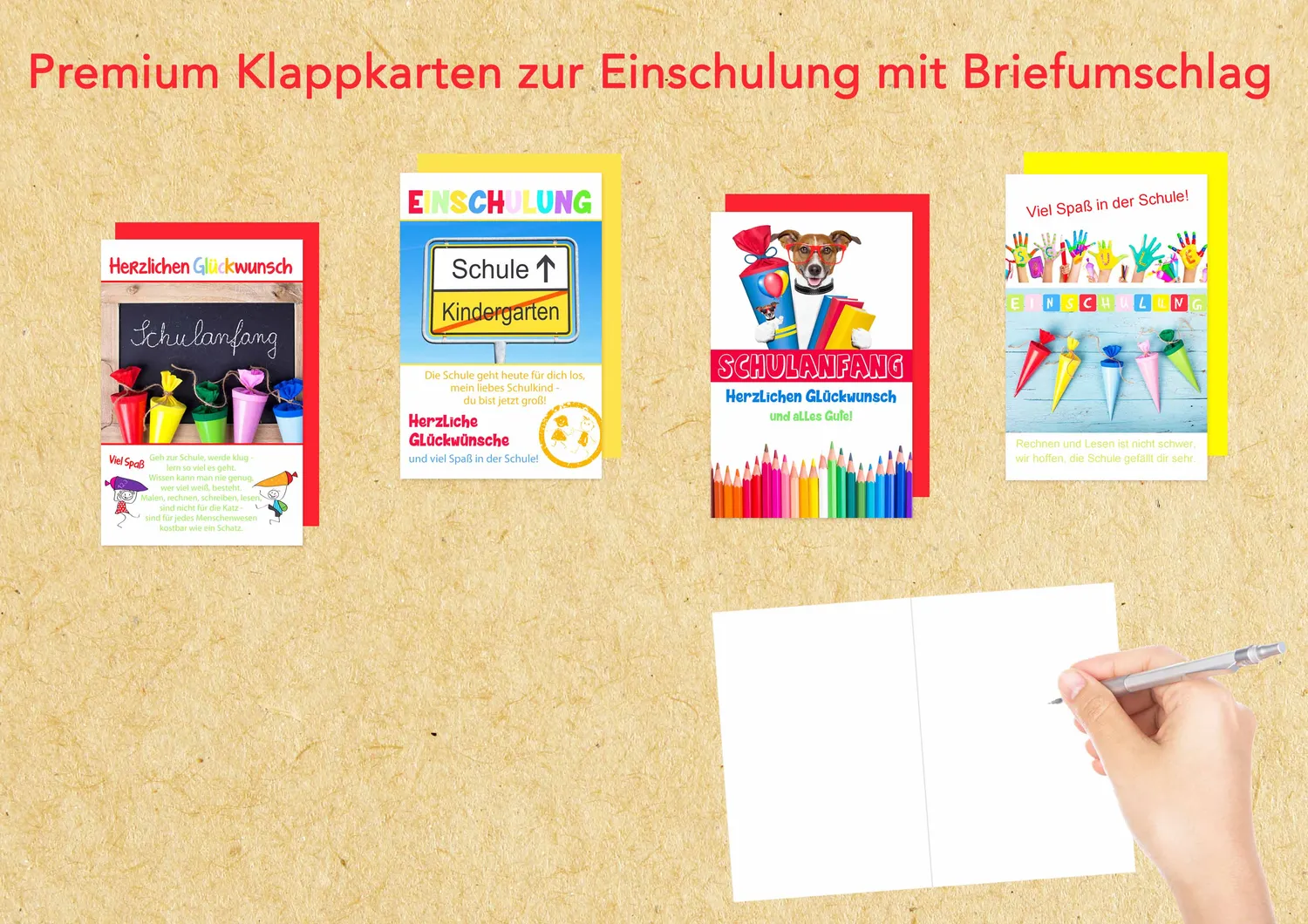 Edition Seidel 20343 eerste schooldag kaarten set 4 met envelop