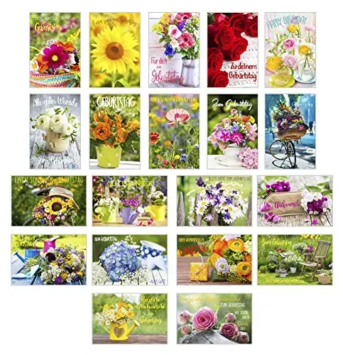 Edition Seidel 21244 verjaardagskaarten set 20 bloemen met envelop