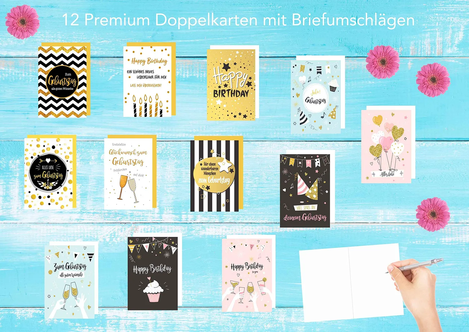 Edition Seidel Premium verjaardagskaarten set 12 stuks goud