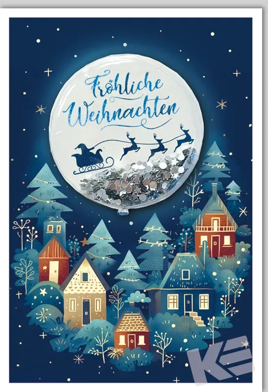 Kurt Eulzer 22-0056 kerstkaart huisjes nacht met sticker