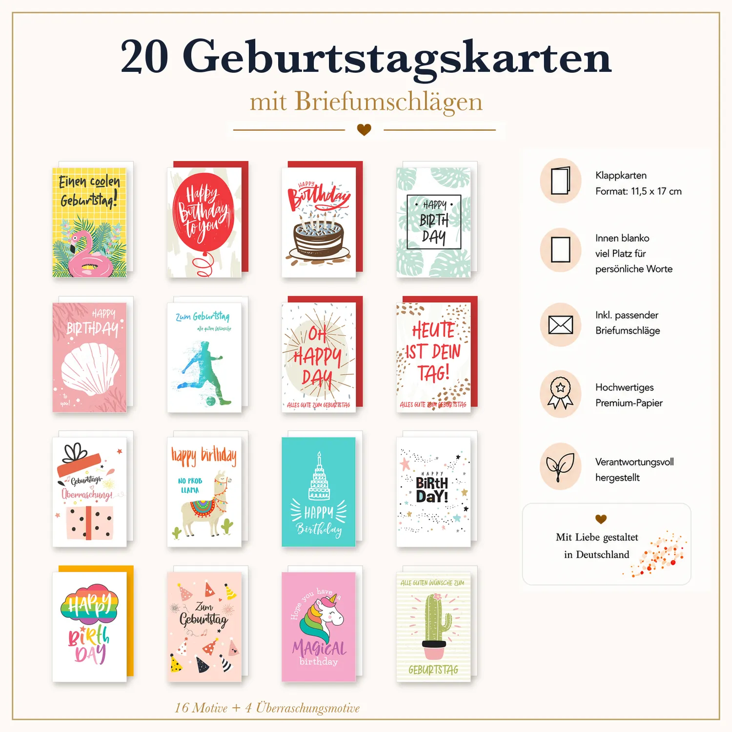 Edition Seidel SW026 36705 verjaardagskaarten set 20 met envelop