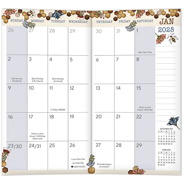 Sellers Publishing Floral Bee 2027 zakagenda pocket 29 maanden