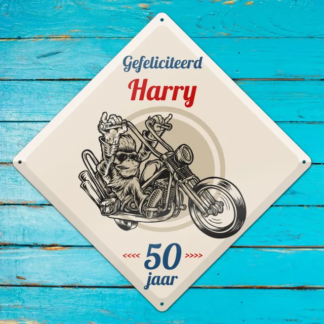 Gozi Harry’s Motor metalen bord 30x30cm ruit