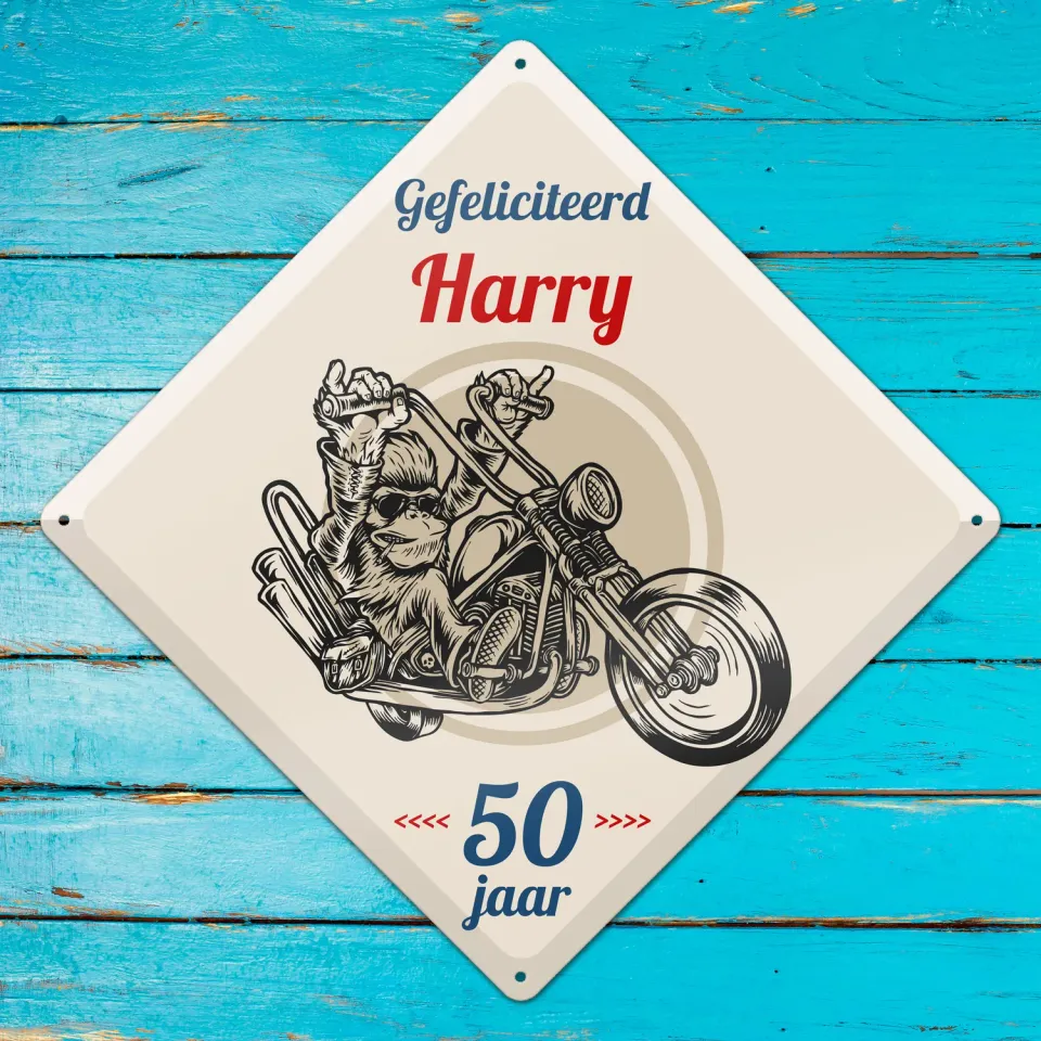 Gozi Harry’s Motor metalen bord 30x30cm ruit