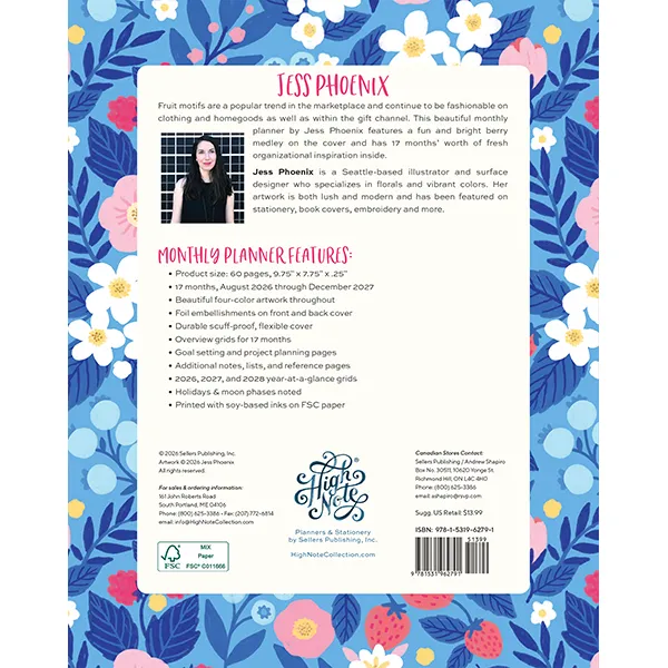 Sellers Publishing High Note Jess Phoenix maandplanner 2027 floraal