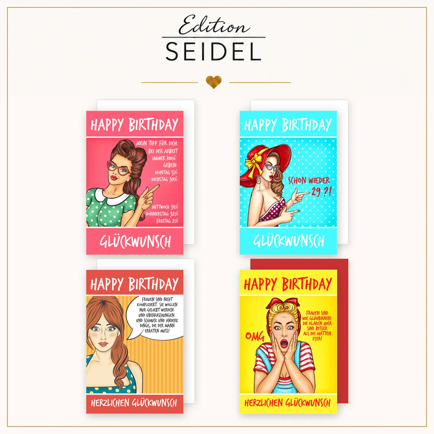 Edition Seidel 36699 verjaardagskaarten 6 stuks pop art grappig