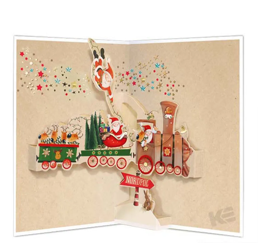 Kurt Eulzer 22-1142 pop-up kerstkaart 3D trein