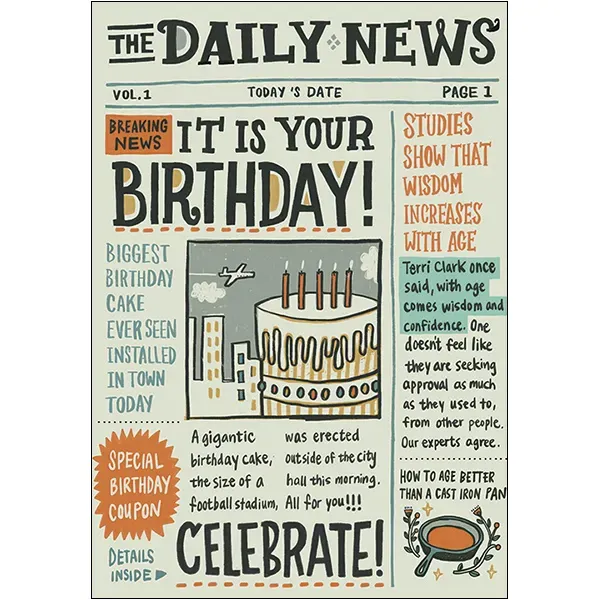 Sellers Publishing Birthday B12085 verjaardagskaarten 6 stuks krant