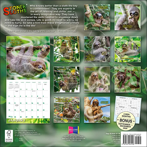 Sellers Publishing Stoner Sloths 2027 wandkalender luiaards