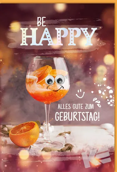 Kurt Eulzer 51-1474 verjaardagskaart cocktail oranje