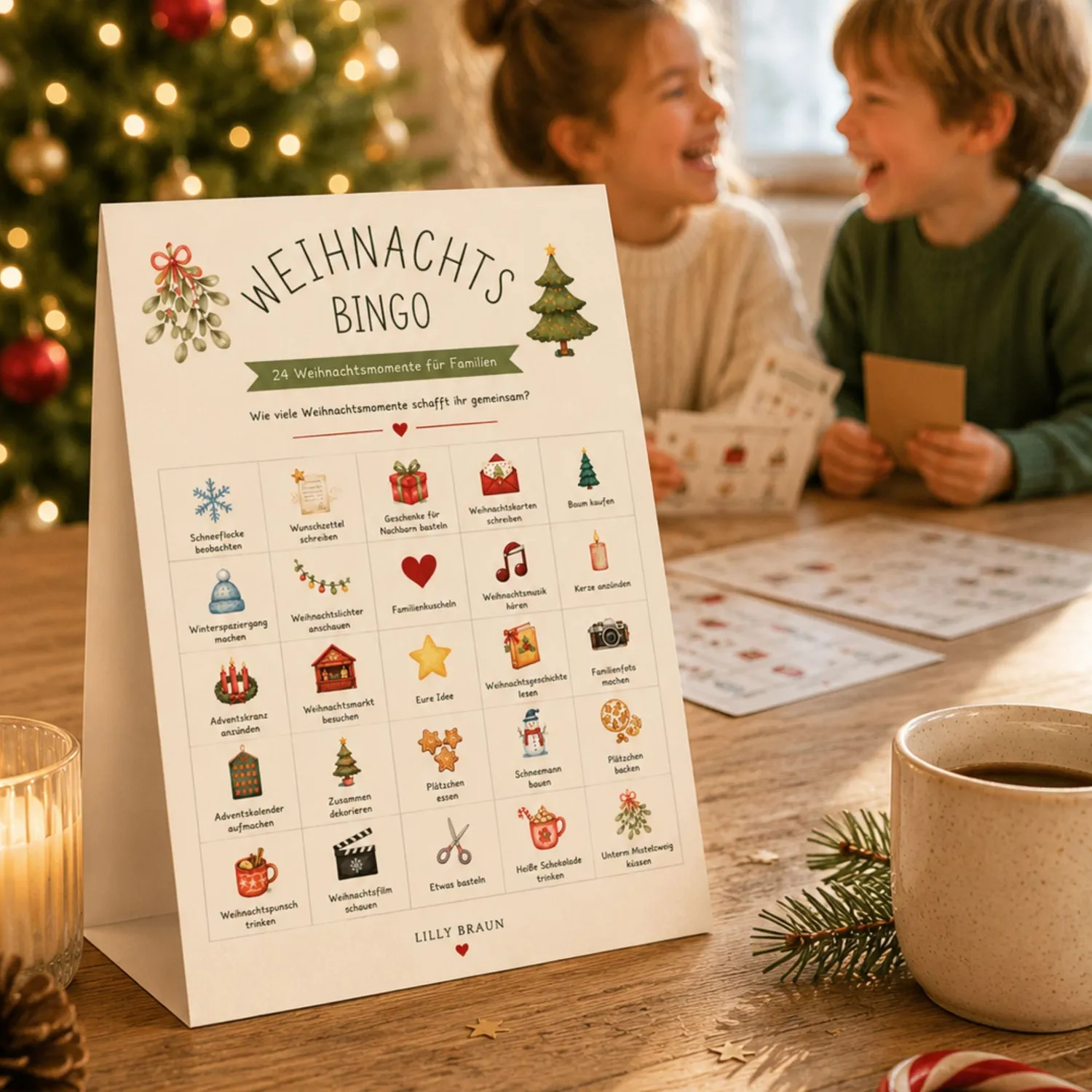 Lilly Braun Weihnachts Bingo kerstspel 24 momenten A4