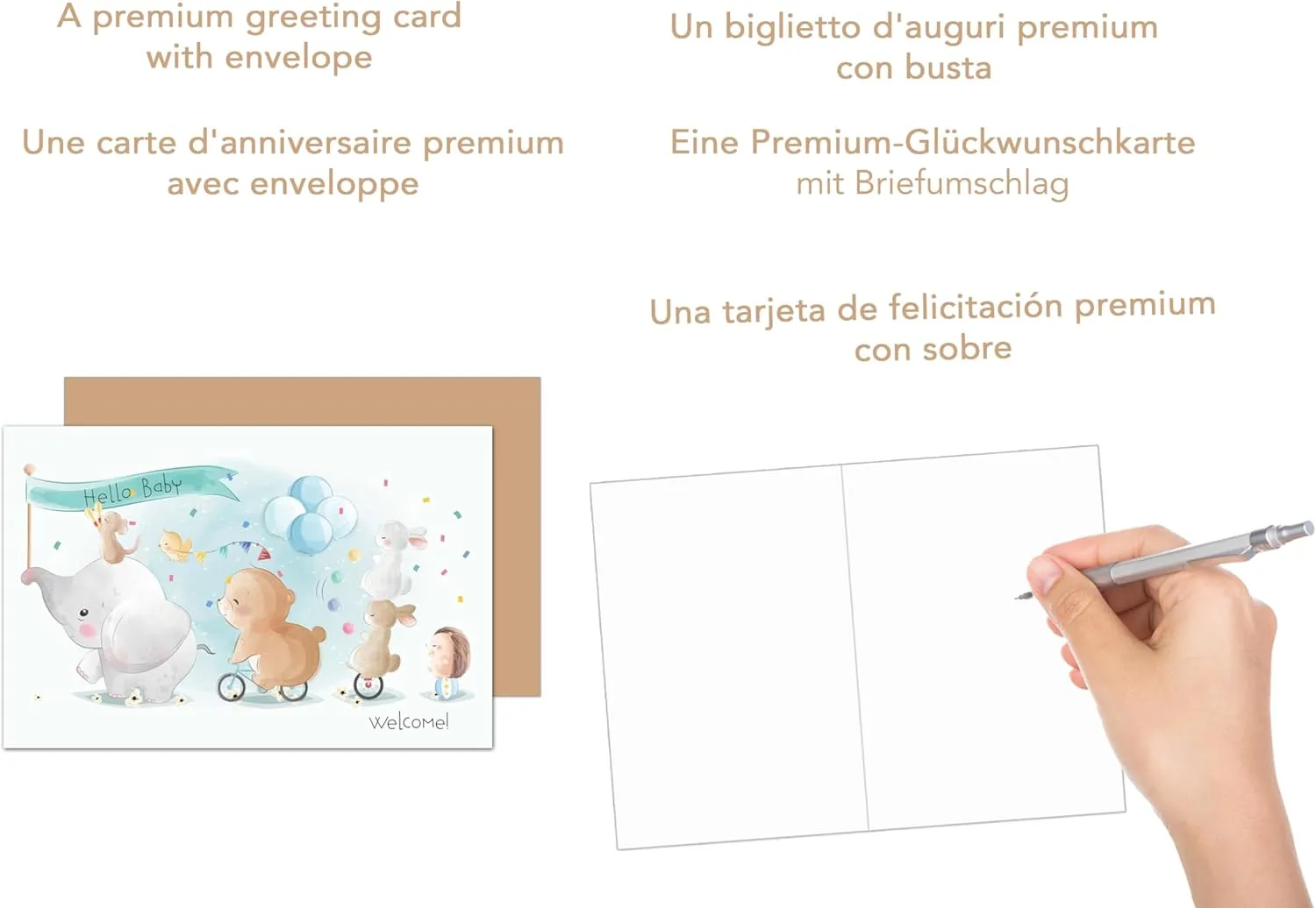Edition Seidel E277 SW024 geboortekaartje dieren hello baby