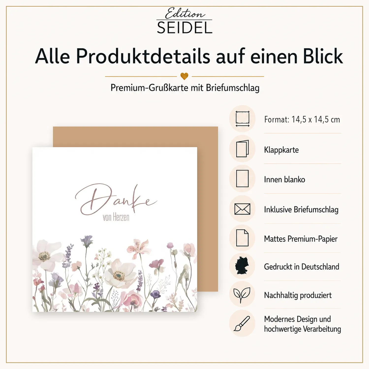 Edition Seidel 36697 bedankkaarten vierkant 6 stuks bloemen
