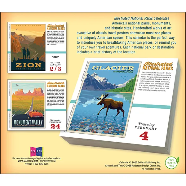 Sellers Publishing Illustrated National Parks 2027 scheurkalender retro