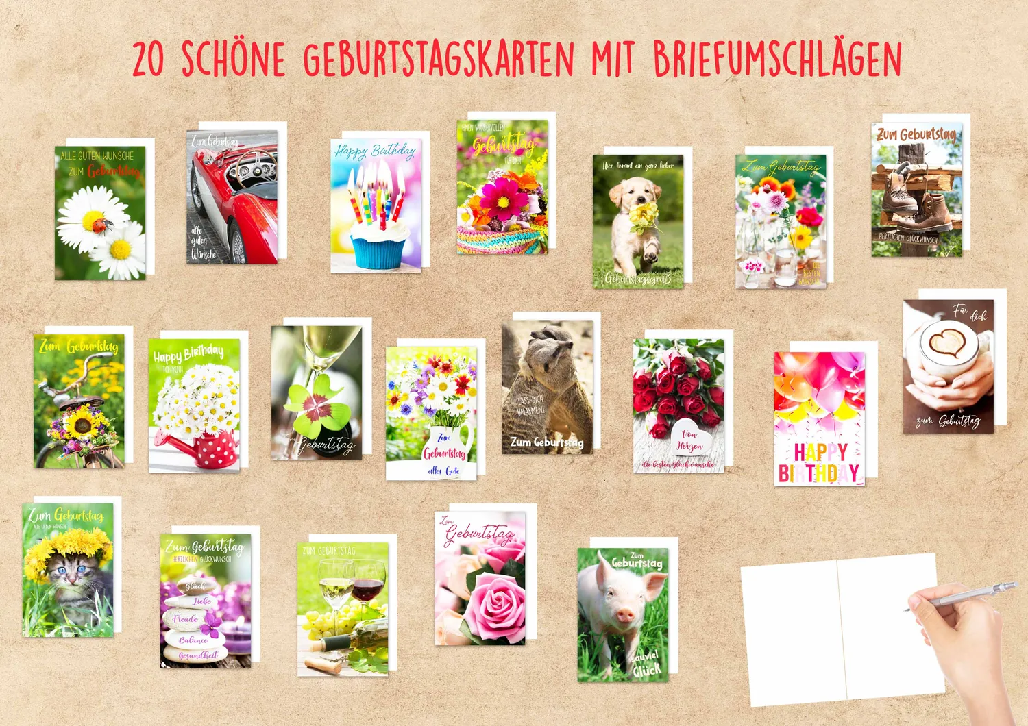 Edition Seidel 20839 verjaardagskaarten 20 stuks met spreuk
