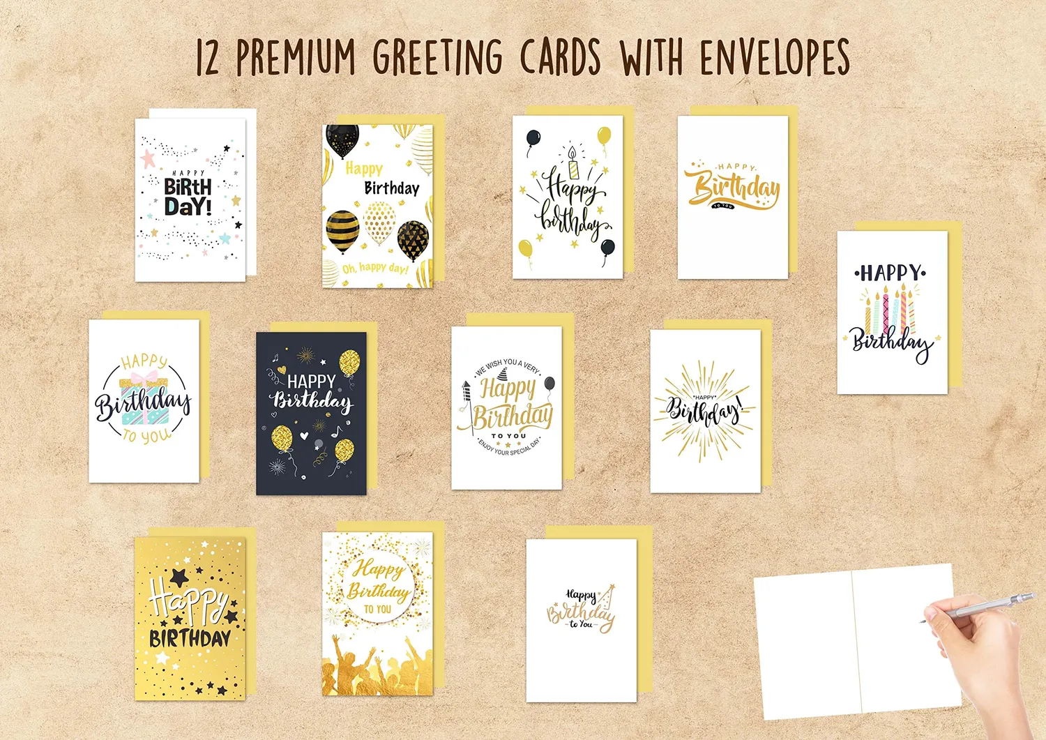 Edition Seidel 20820 verjaardagskaarten set 12 goud met envelop