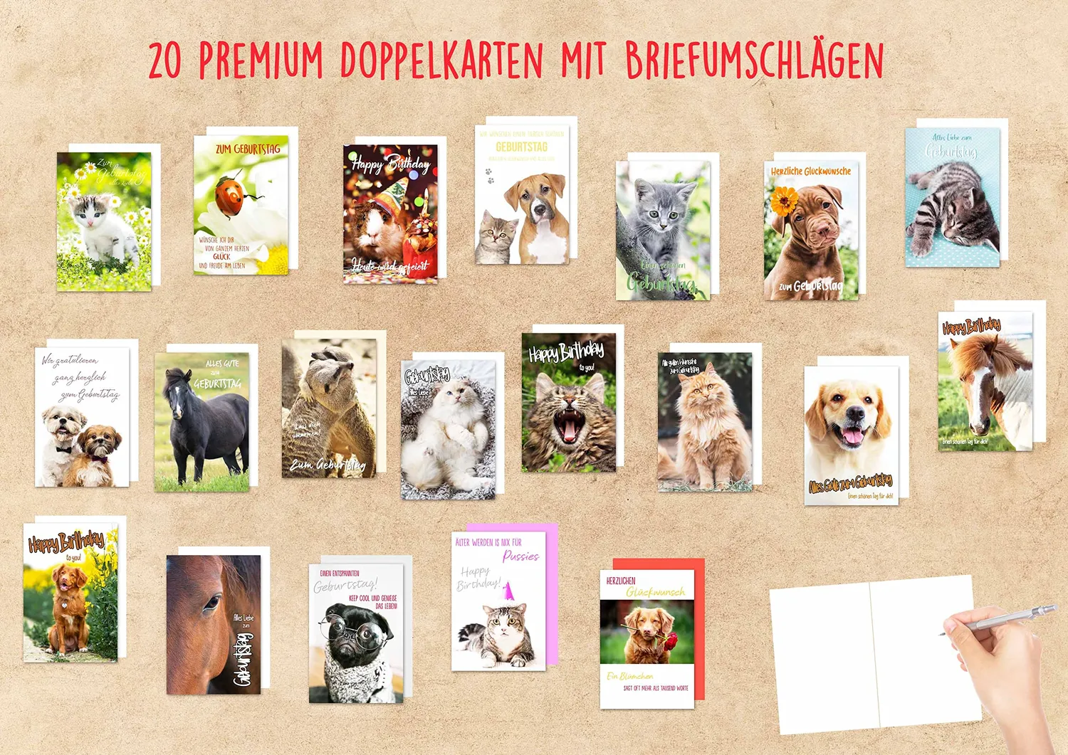 Edition Seidel Premium verjaardagskaarten SW02 set 20 katten honden