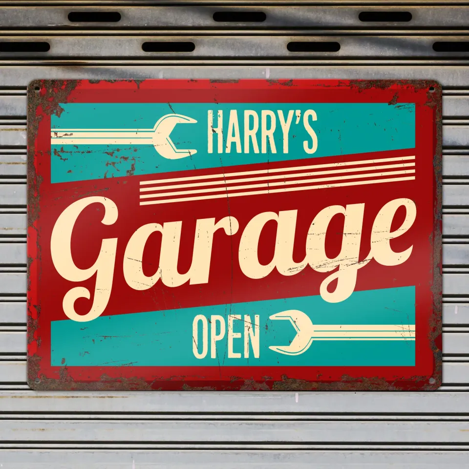 Gozi Garage metalen bord 40x30cm persoonlijk