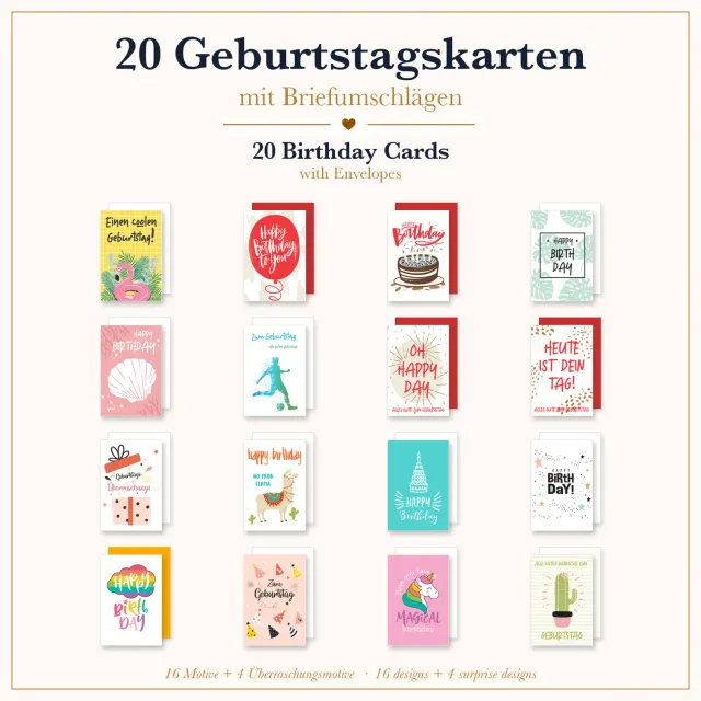 Edition Seidel SW026 36705 verjaardagskaarten set 20 met envelop
