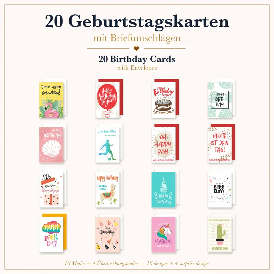 Edition Seidel SW026 36705 verjaardagskaarten set 20 met envelop