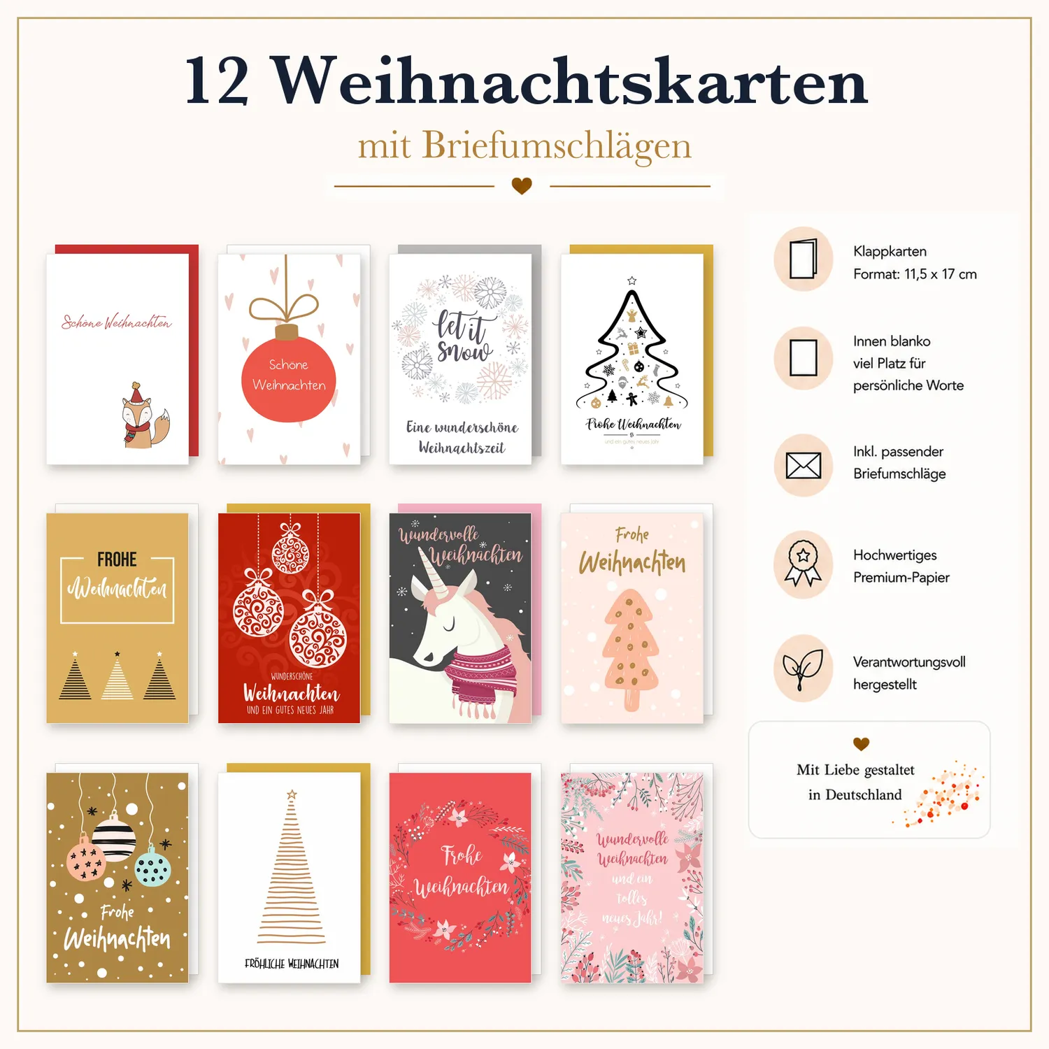 Edition Seidel 36703 SW026 kerstkaarten set 12 stuks goud