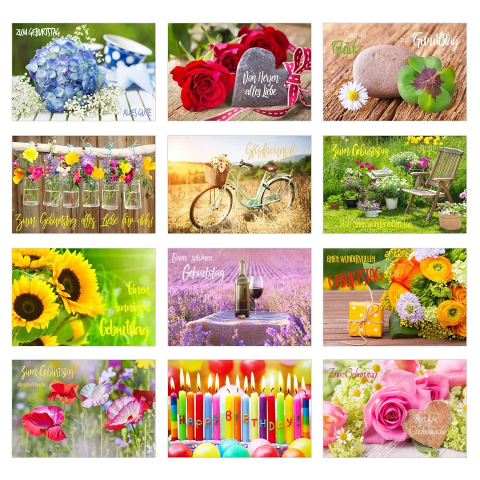 Edition Seidel 20844 verjaardagskaarten set 12 met envelop
