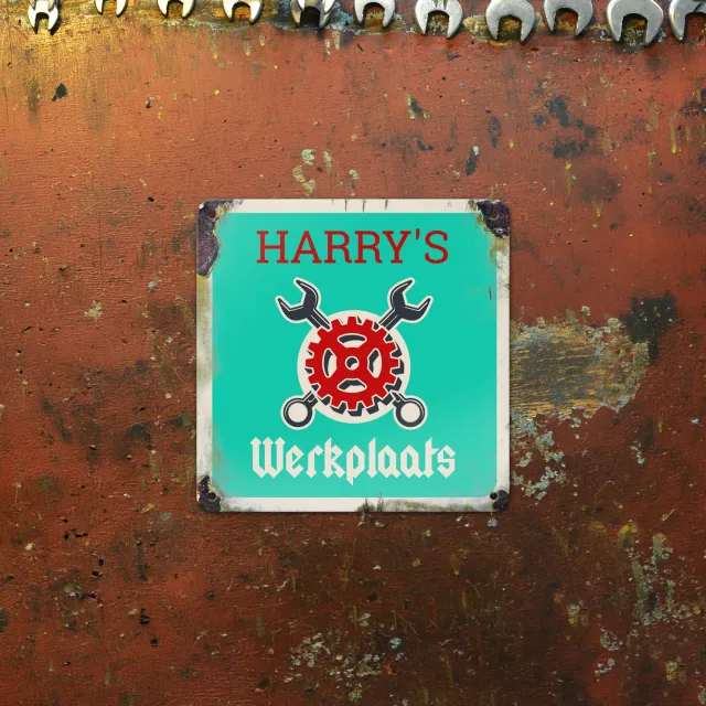 Gozi Werkplaats metalen bord 20x20cm persoonlijk vintage