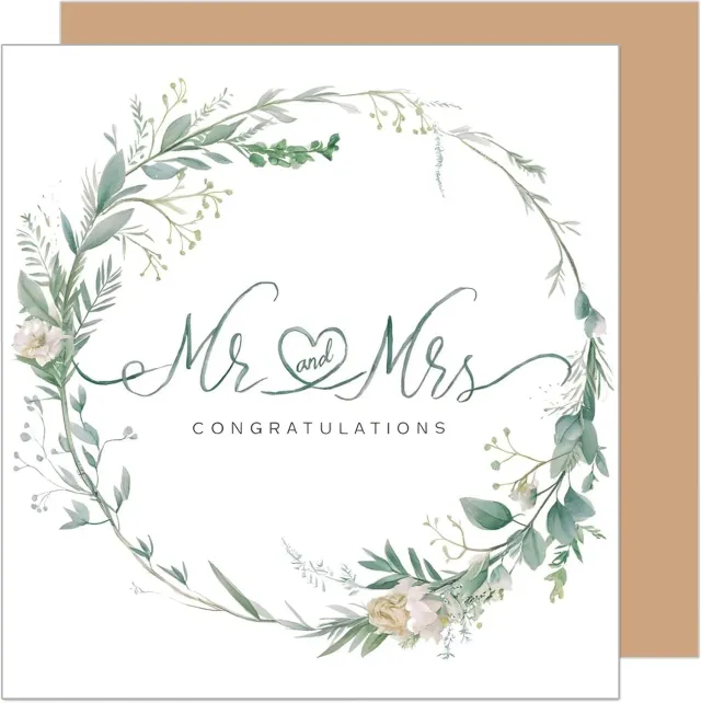 Edition Seidel HQ101 SW024 huwelijkskaart just married eucalyptus